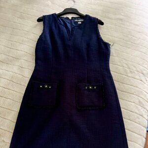 Karl Lagerfeld navy sleeveless dress, fringe edging  and button adorned pockets